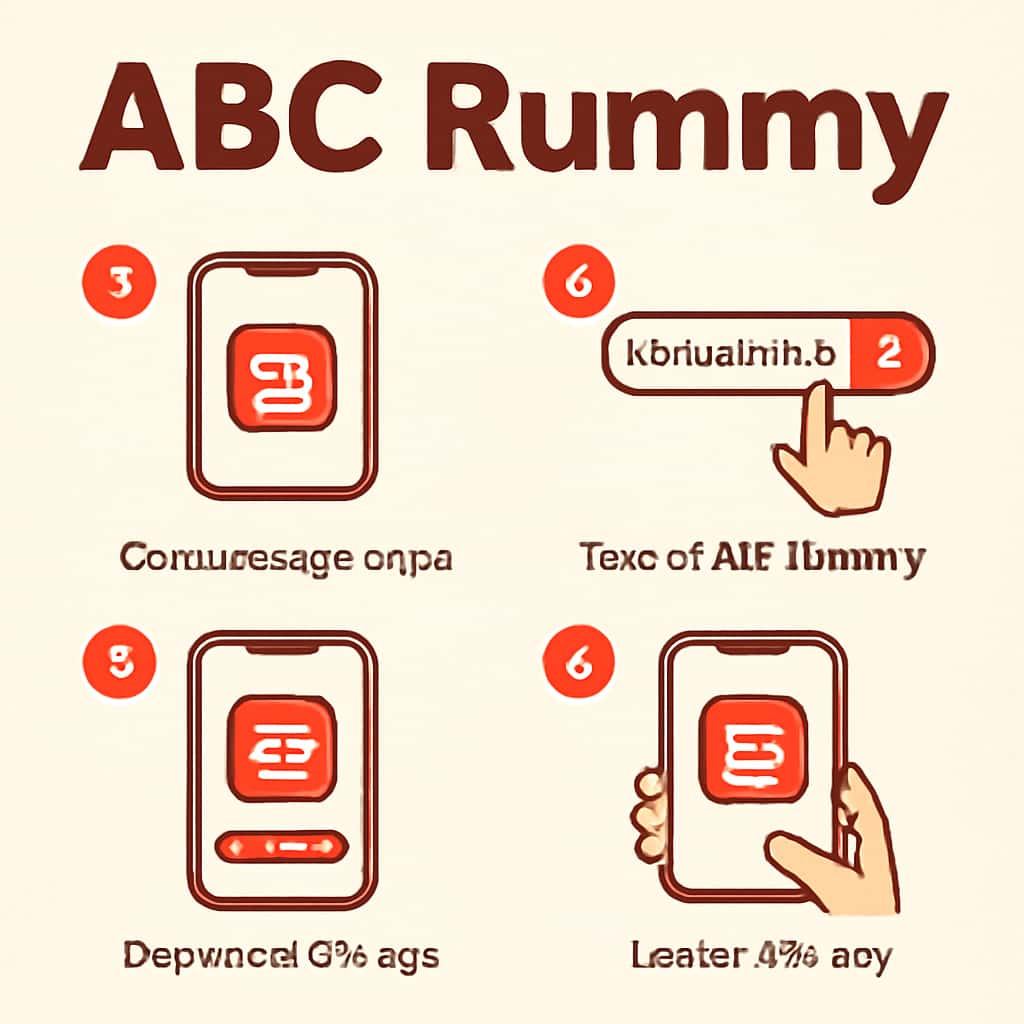 Illustration explaining the download steps for ABC Rummy app.