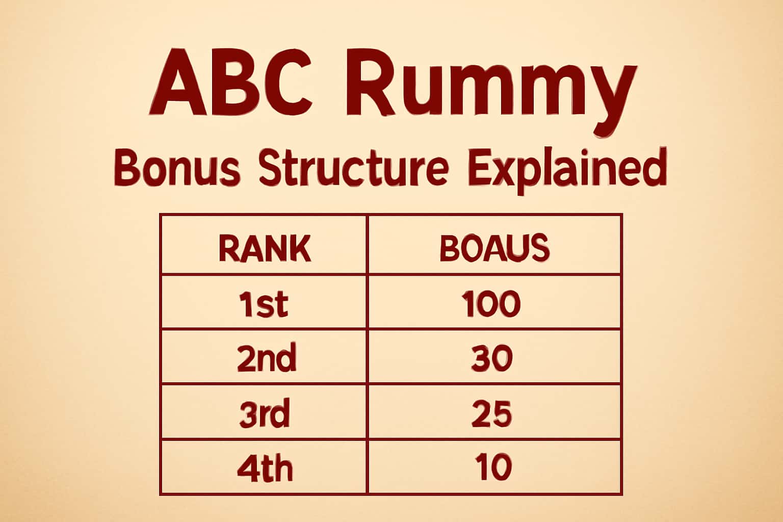 A visual representation of the ABC Rummy bonus structure with informative elements.