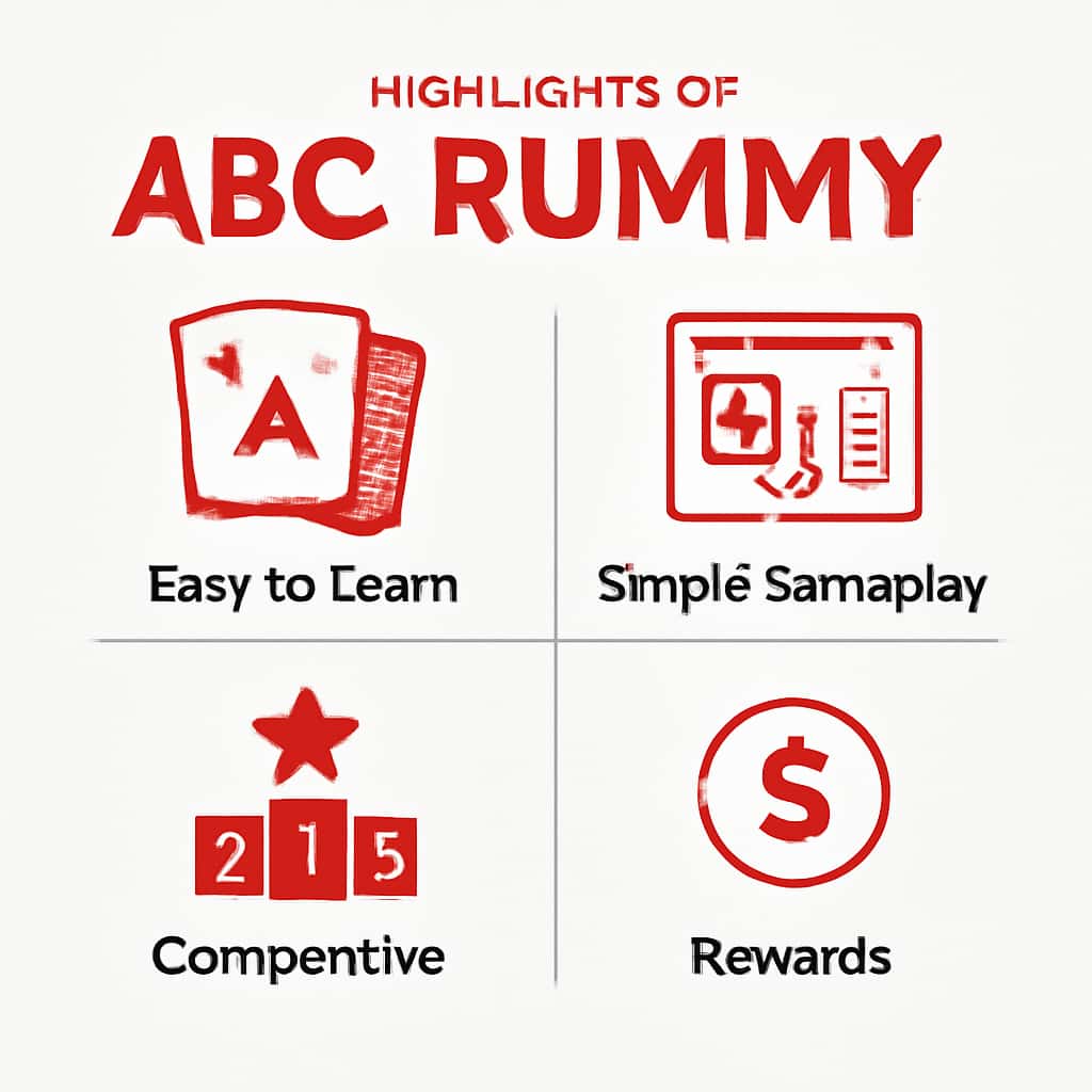 An educational diagram illustrating the key features of ABC Rummy.