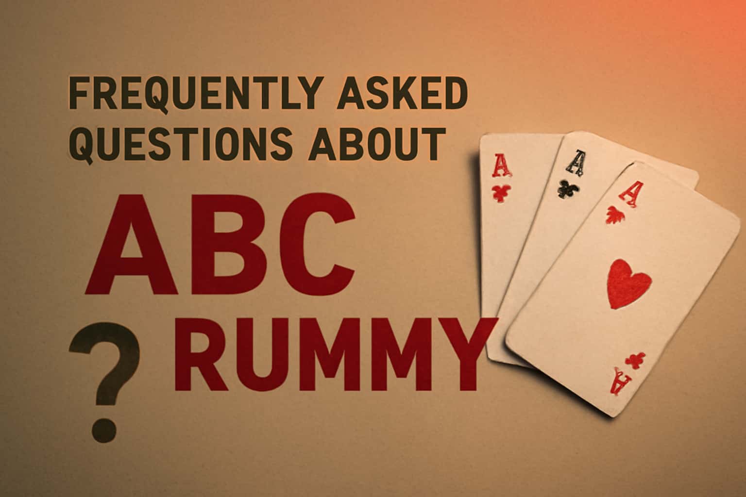 An informational banner depicting FAQs about ABC Rummy with a dynamic design.