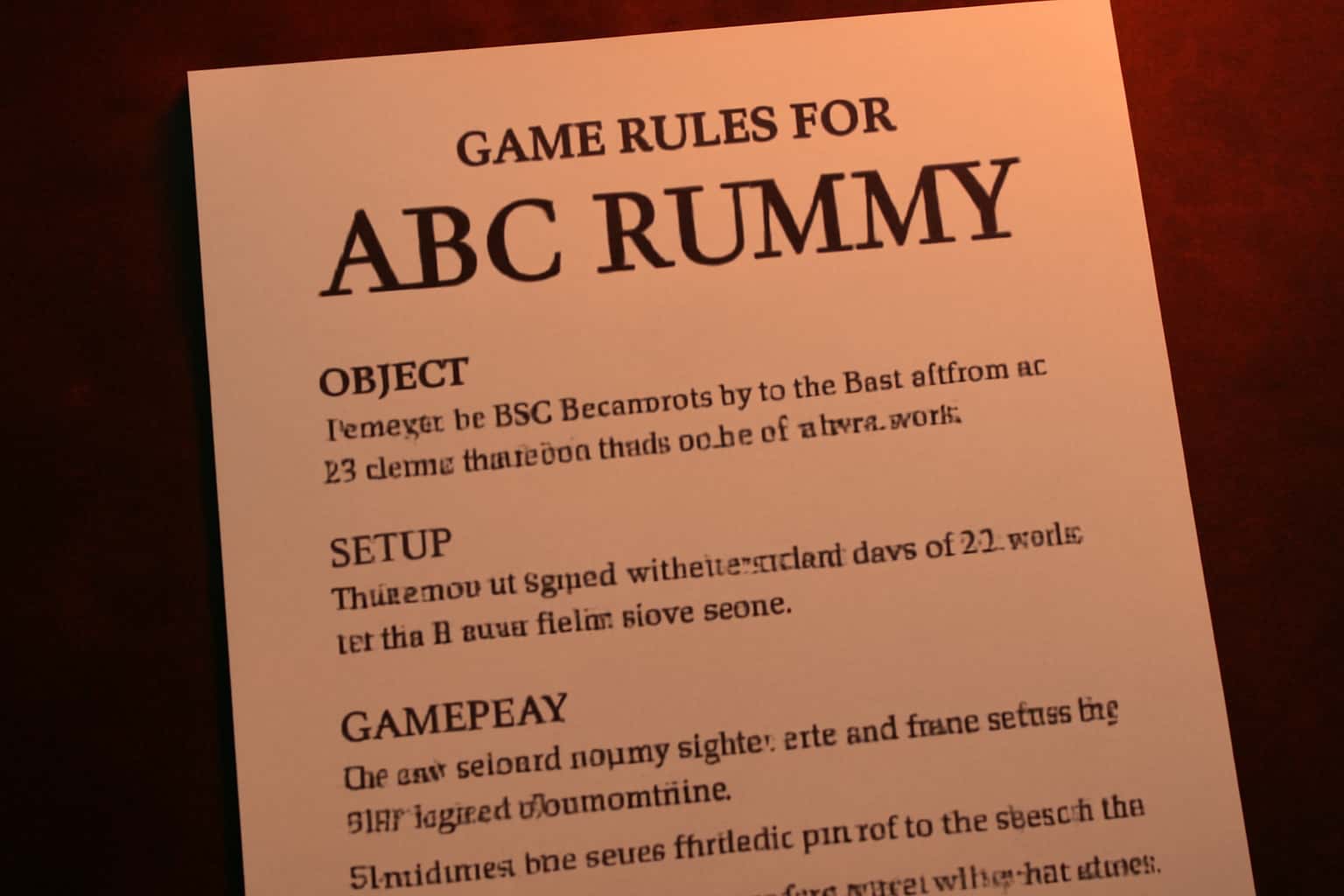 Informative scene showcasing the game rules for ABC Rummy.