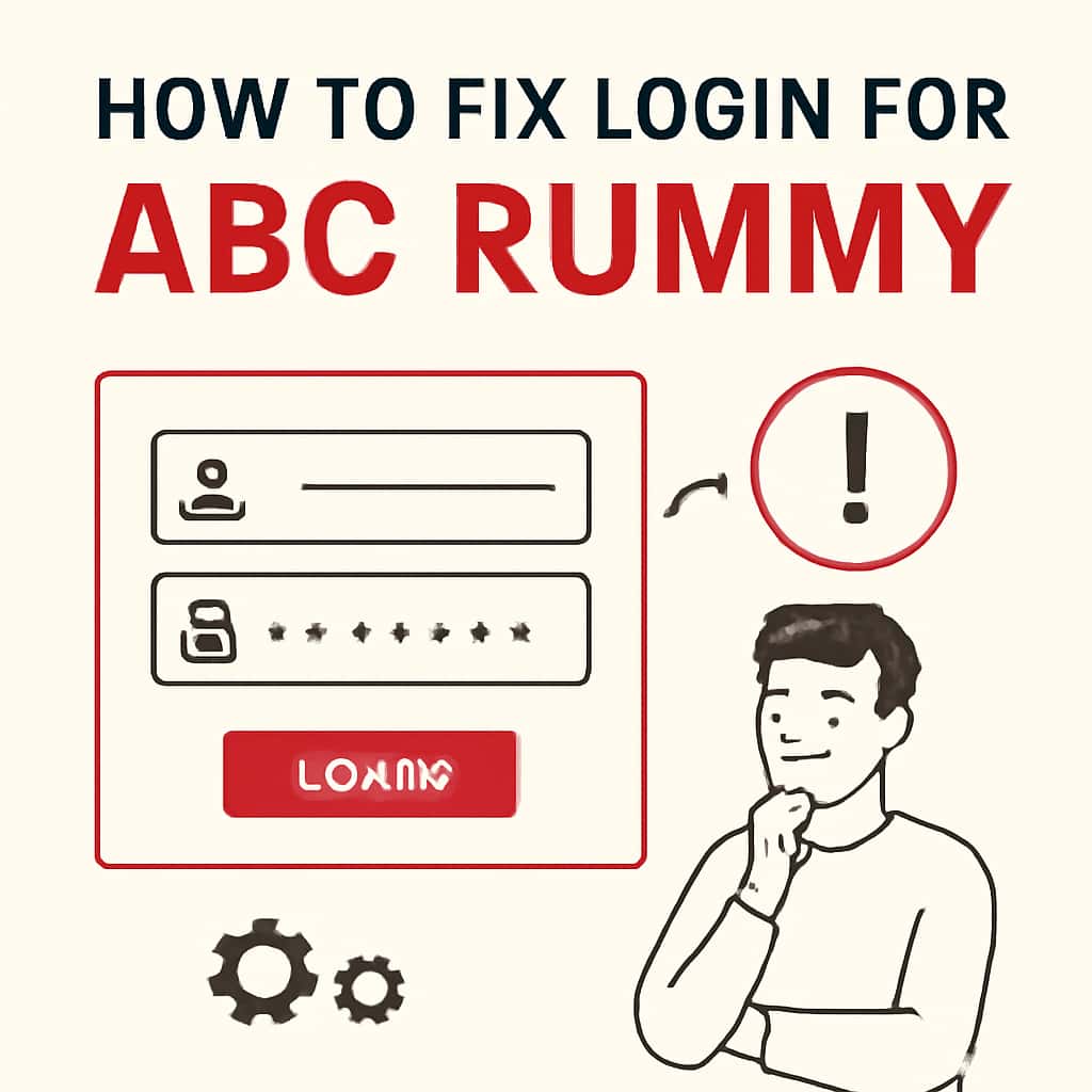 A diagram illustrating troubleshooting steps for ABC Rummy login issues.